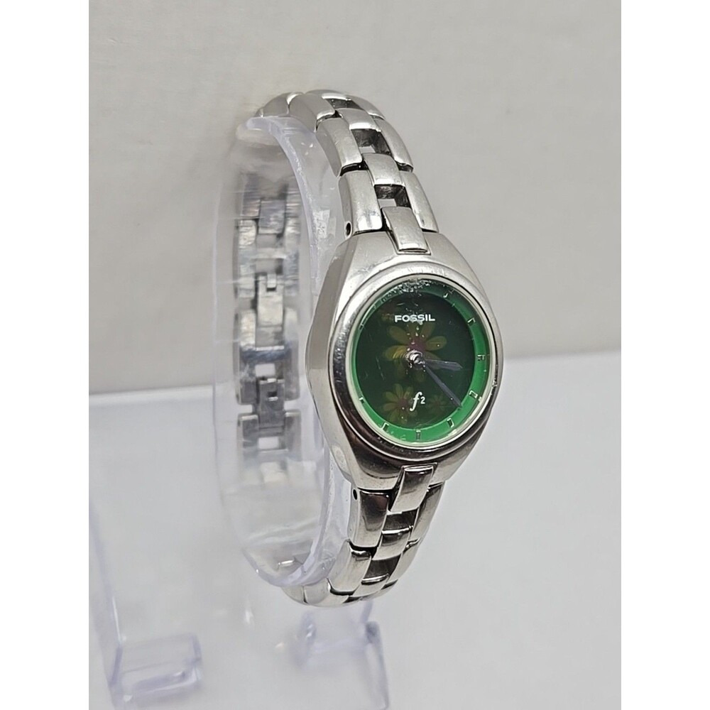 Fossil F2 Kaleido Big Tic Womens Green Floral Dial Stainless Watch New Battery - Picture 3 of 11